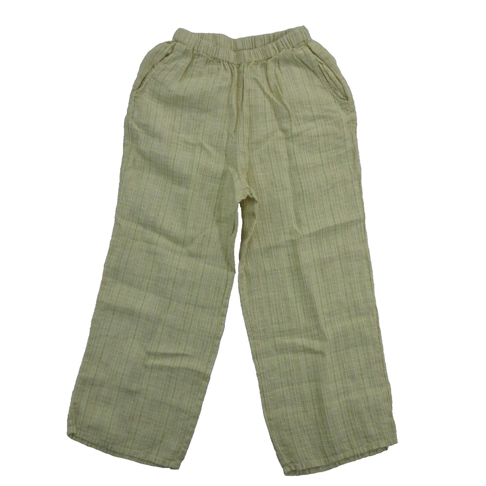 FLAX Designs Linen Pants Small Yellow Pull-On Elastic Waist Pockets New
